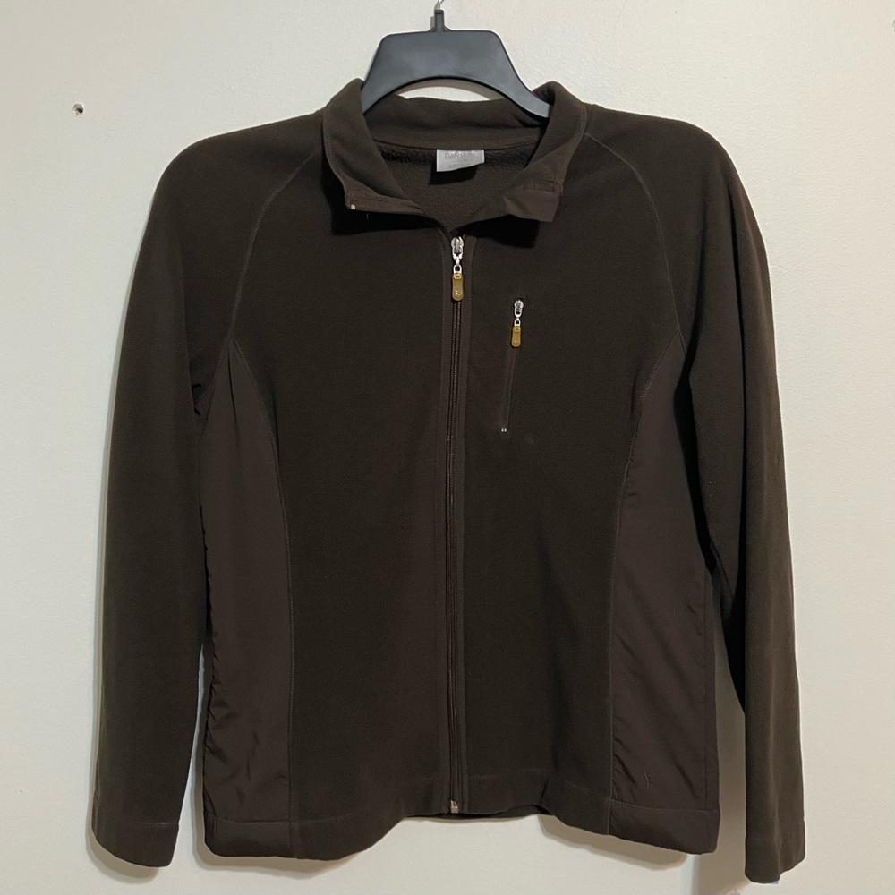 Danskin Brown Contour Brushed Yoga Athletic Cozy Zip Pocket Jacket Women Large